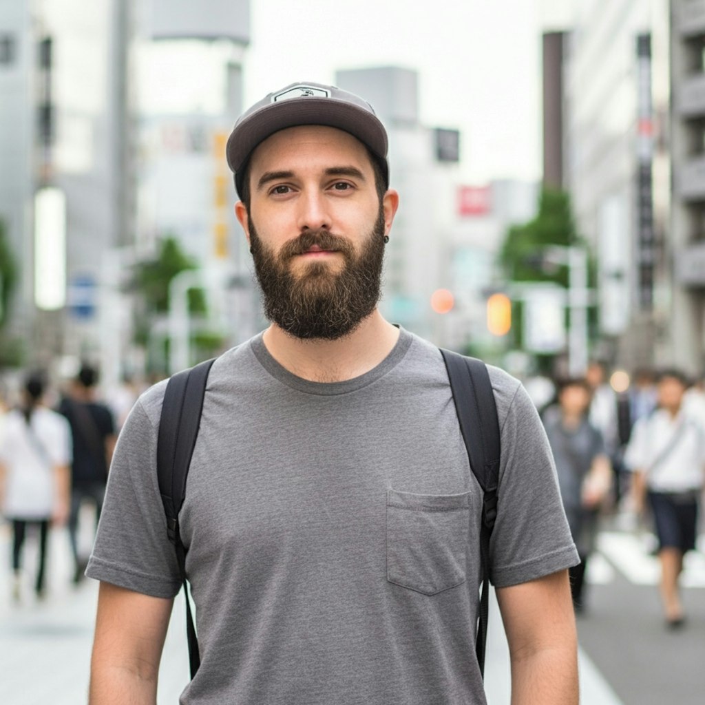 シャツを着る男性