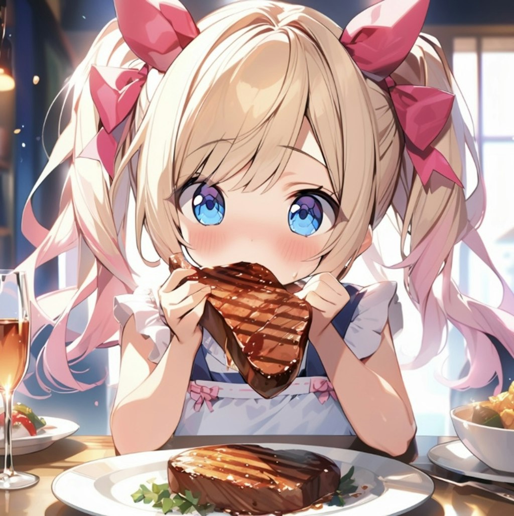 ステーキを食べる少女2☆