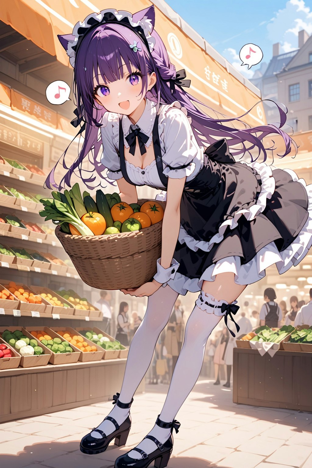 うんしょ❤️うんしょっと❤️ここの野菜はどれも新鮮な野菜だからたくさん選んじゃいました❤️あ❗️すいませ～ん❤️これお願いします❤️