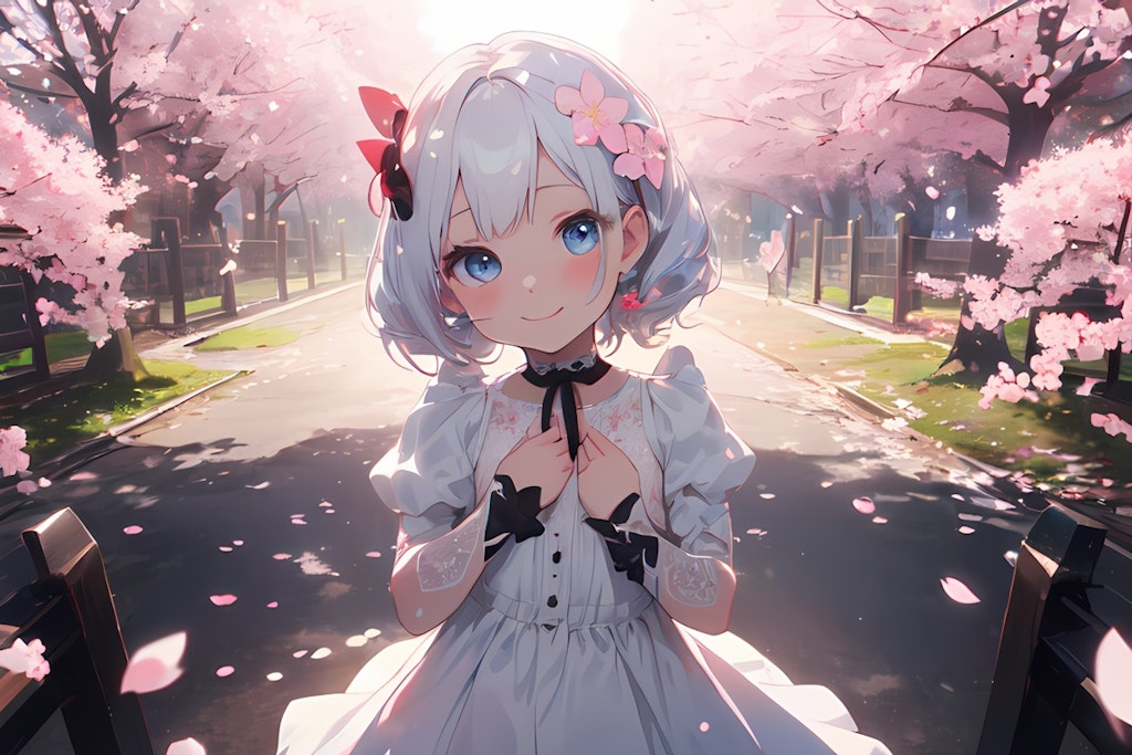 桜とゴシックドレス