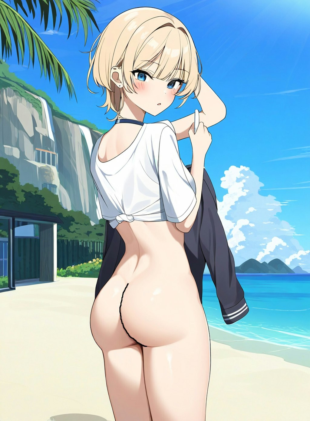 夏の海と生尻娘。