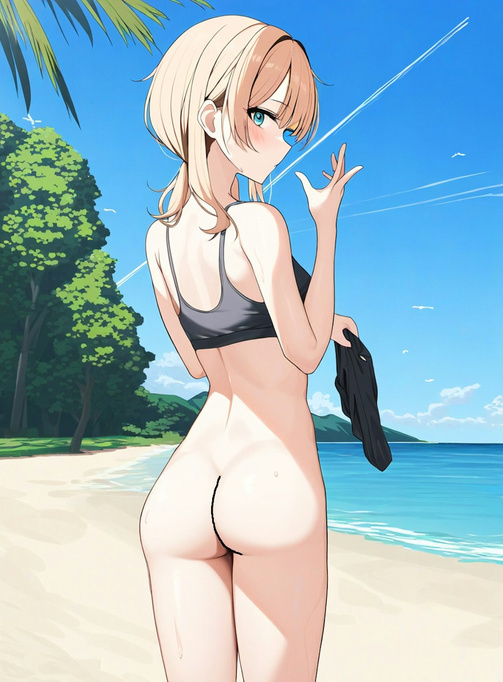 夏の海と生尻娘。