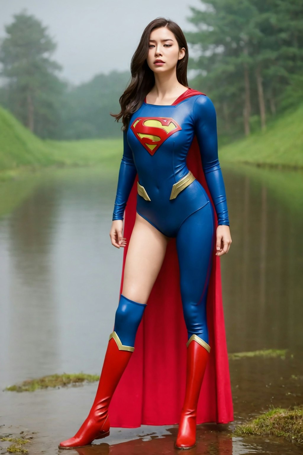 Supergirl without tights on one leg for some reason