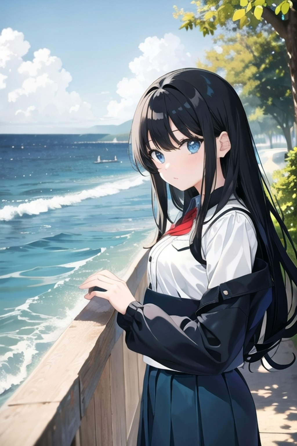 海を眺める少女