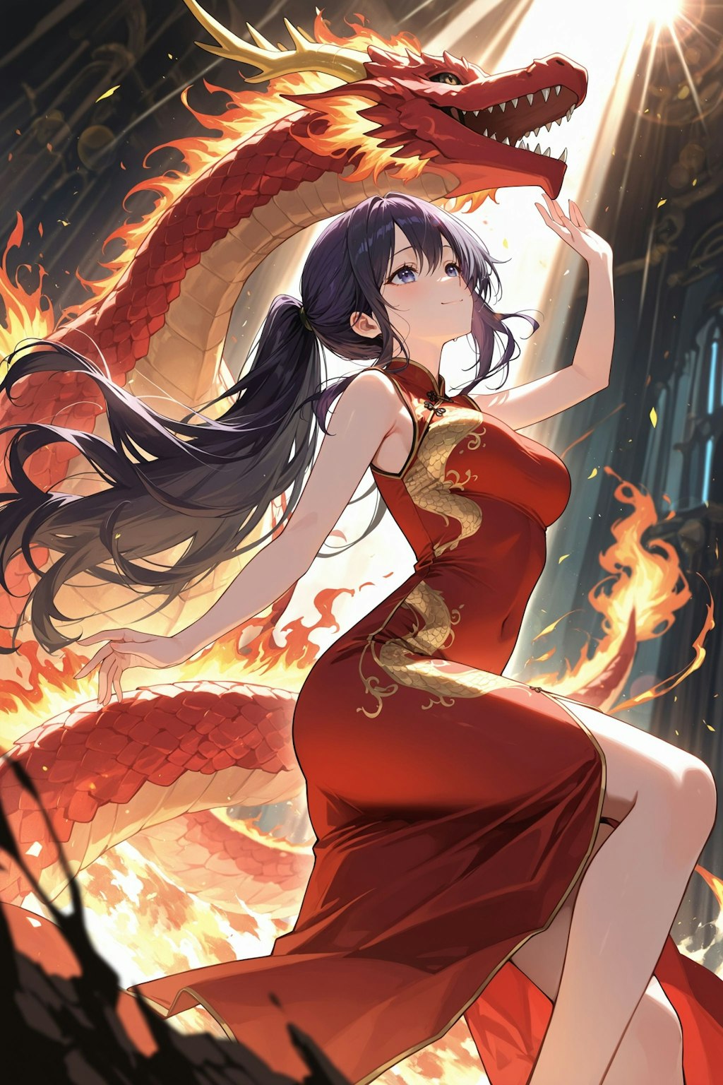 ドラゴン使いの少女（美龍と火竜サラマンダー）