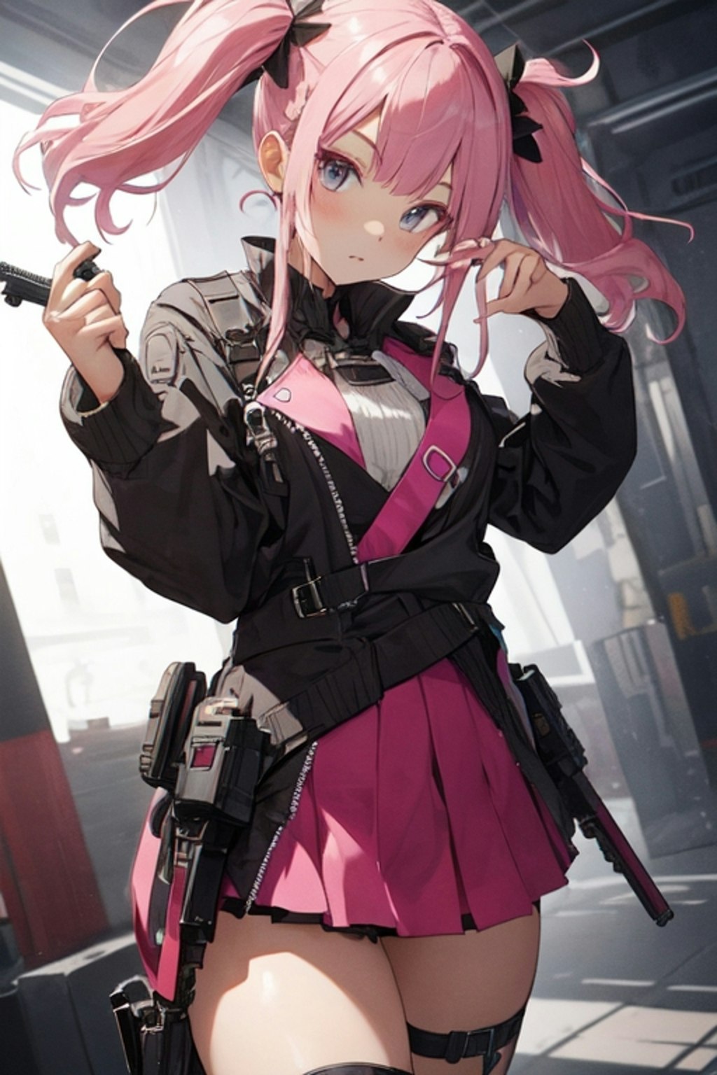 二丁拳銃を構える少女。