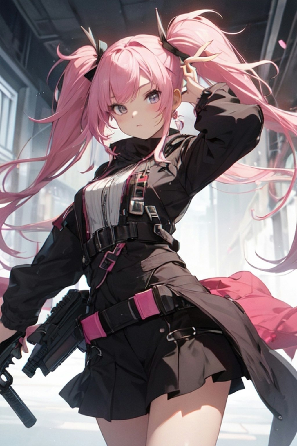 二丁拳銃を構える少女。