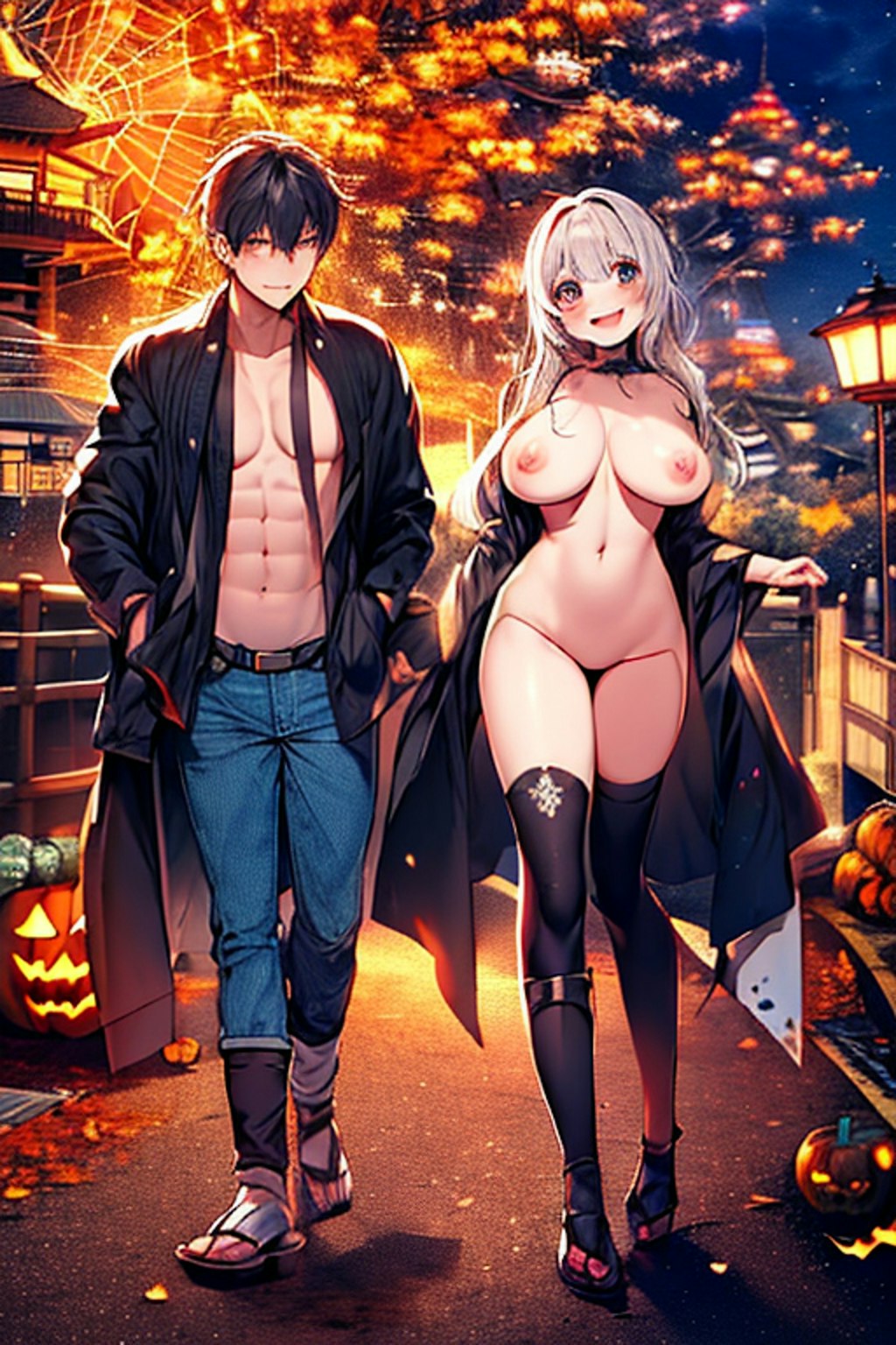 裸靴下の女の子とイケメンのハロウィンです