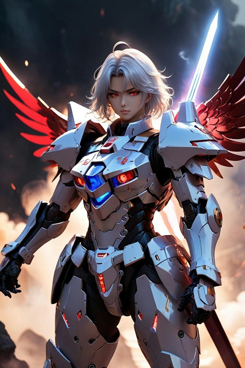 銀髪とメカアーマー