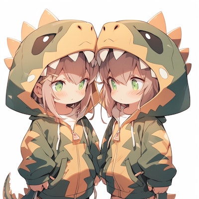 双子ちゃんの恐竜コーデ