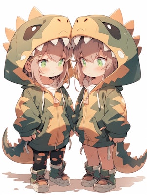 双子ちゃんの恐竜コーデ
