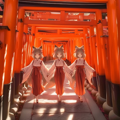 京都伏見稲荷大社の狐巫女