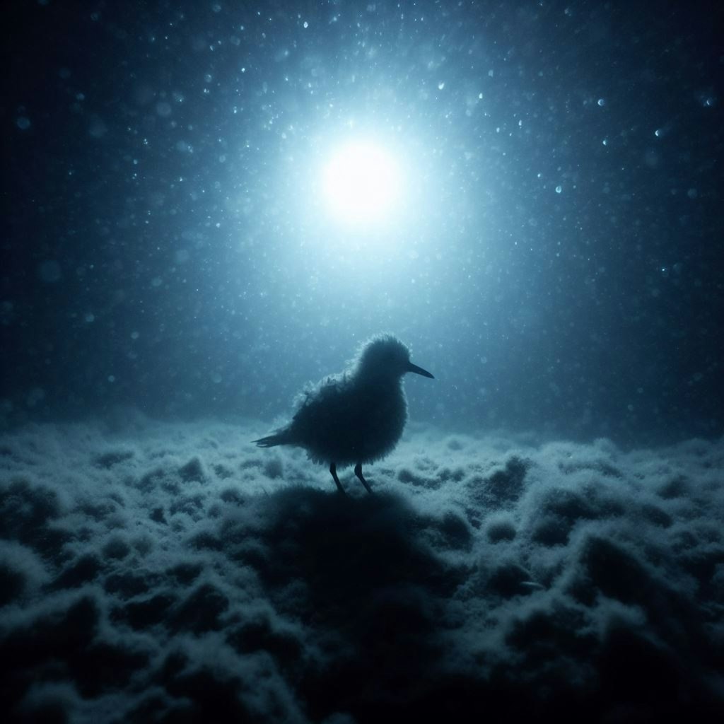 Bird on sea bed