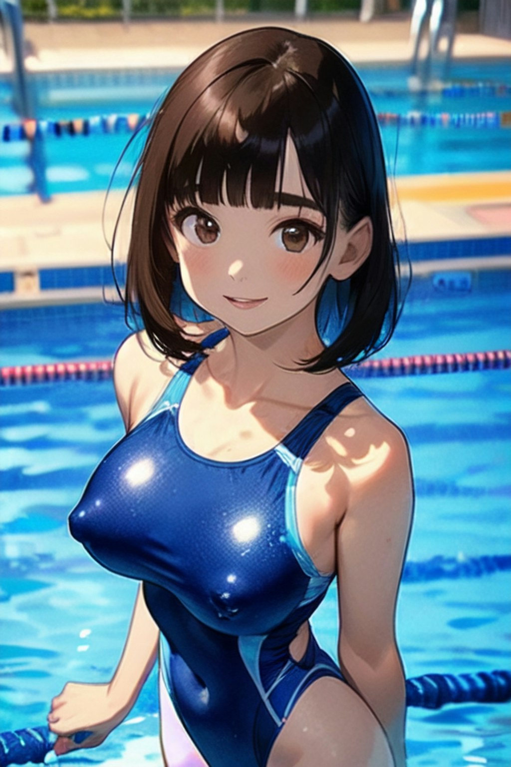 プールと競泳水着と女子高校生と