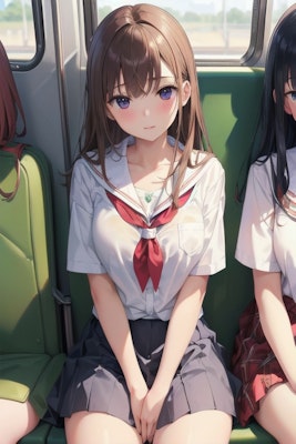 電車に座ってる女の子