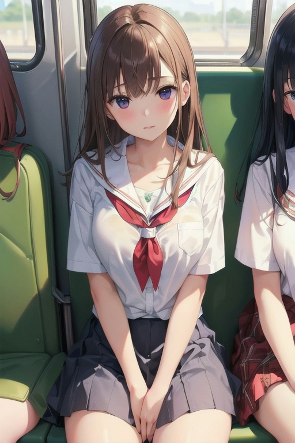 電車に座ってる女の子