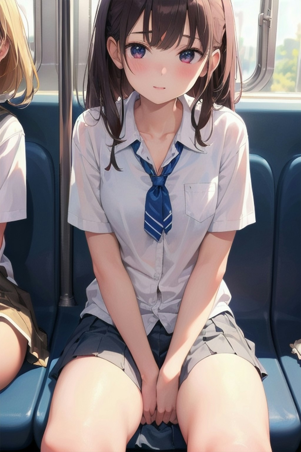 電車に座ってる女の子