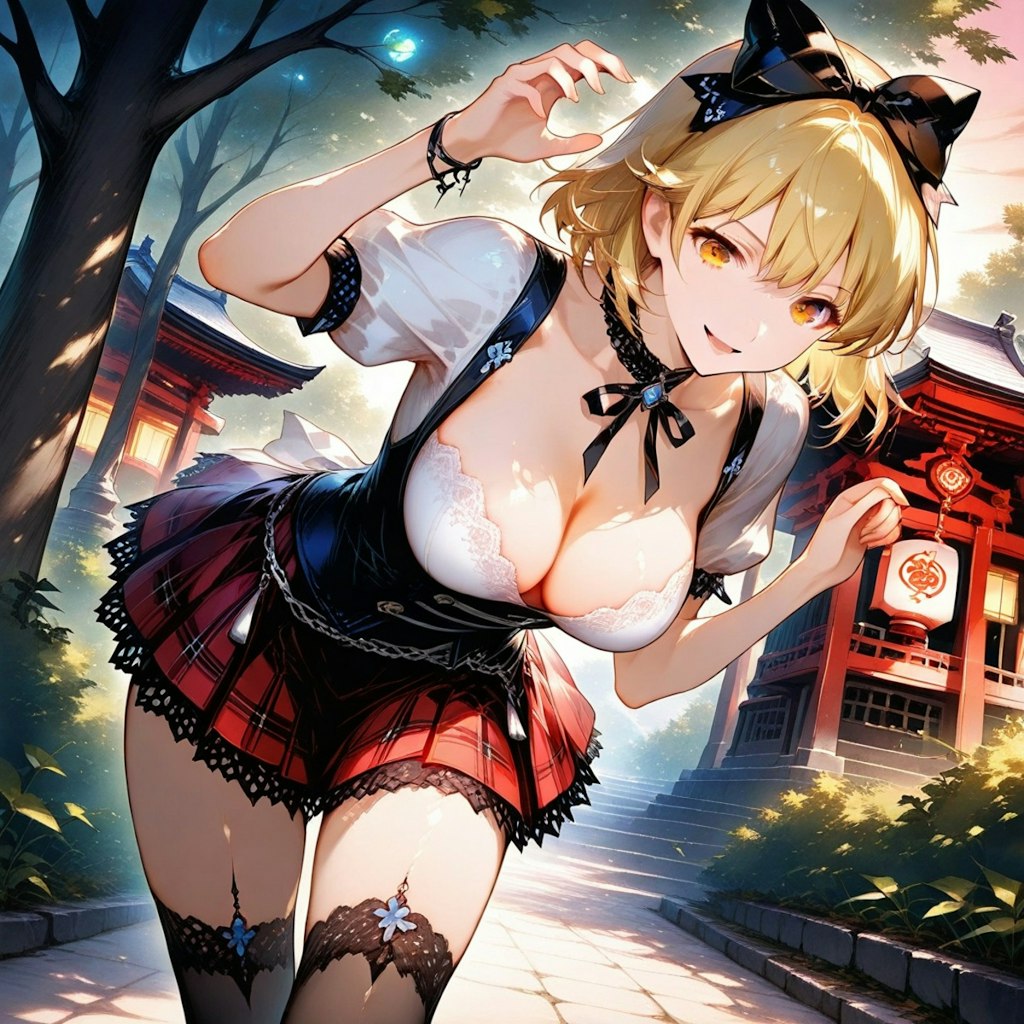 黄髪少女と神社