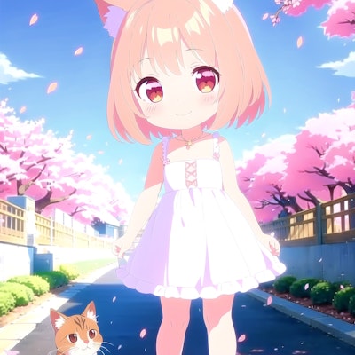 猫と桜と猫耳少女
