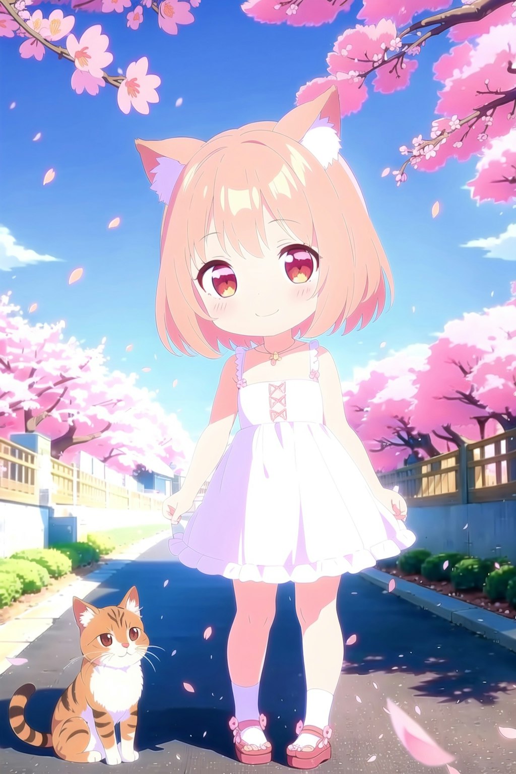 猫と桜と猫耳少女