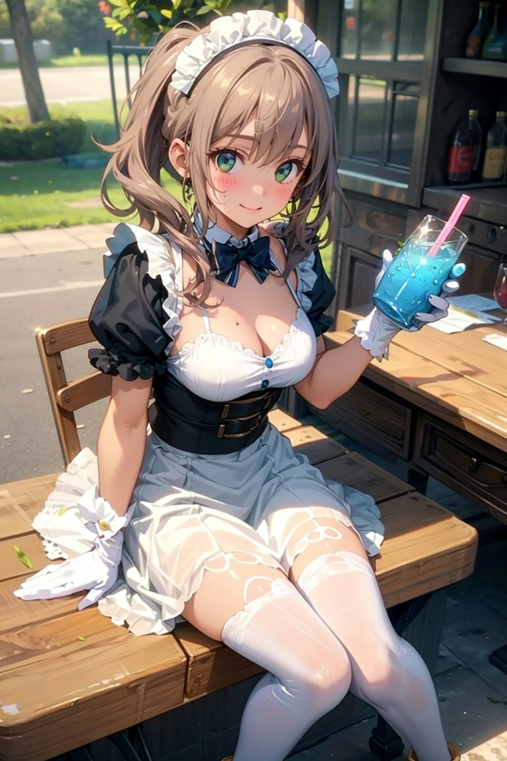 水分補給中のメイドさん