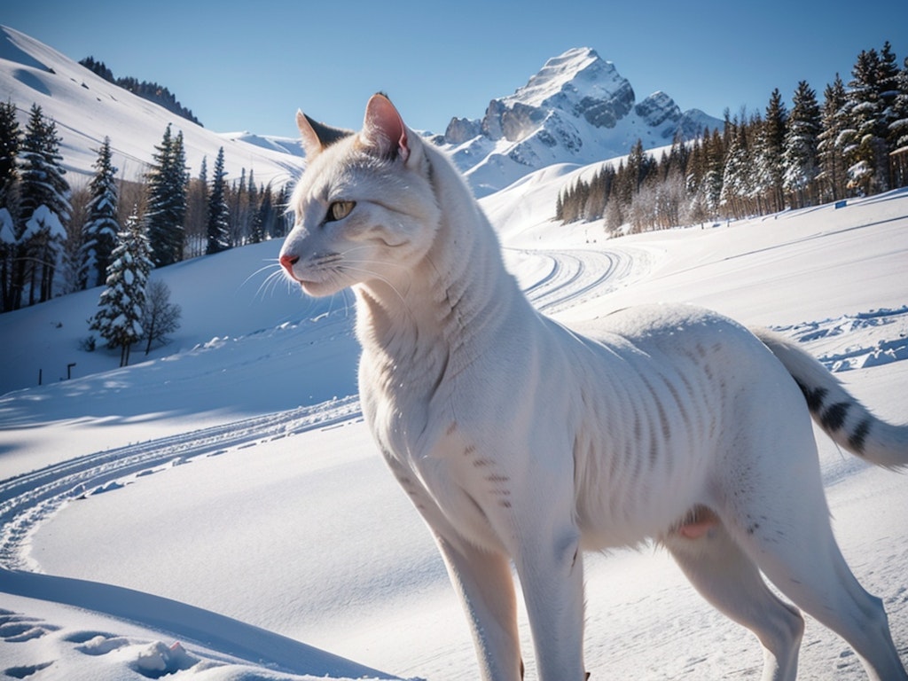 雪山で暮らす人の手を離れた猫