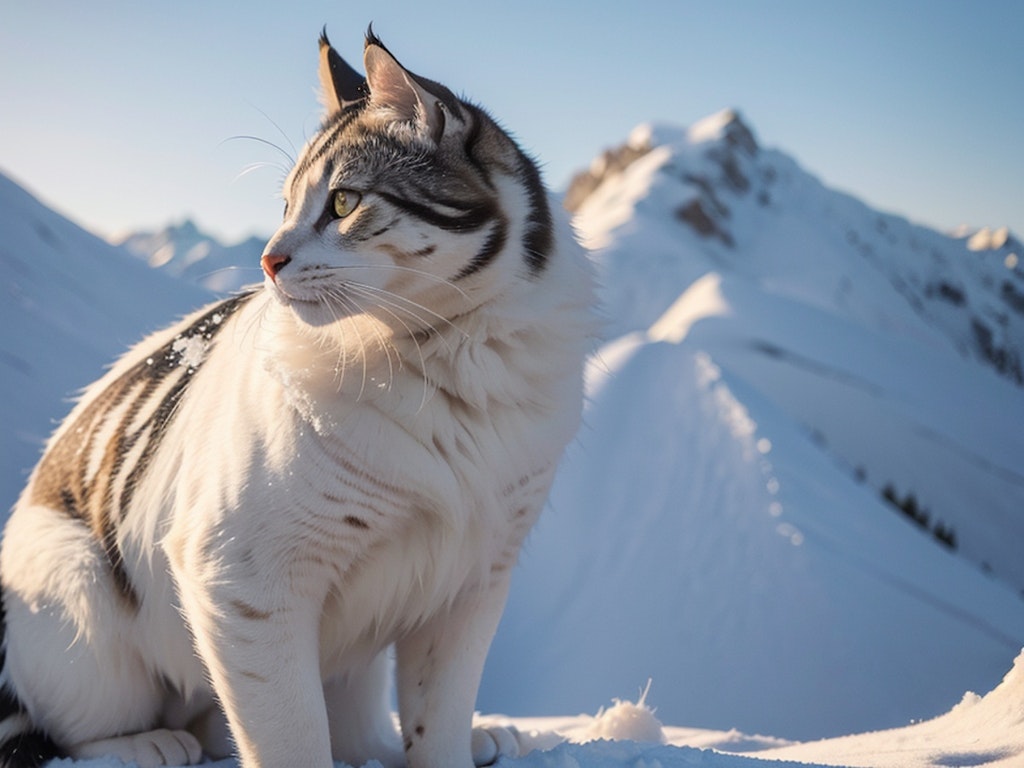 雪山で暮らす人の手を離れた猫