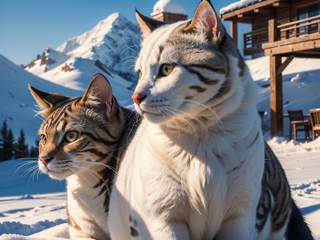 雪山で暮らす人の手を離れた猫