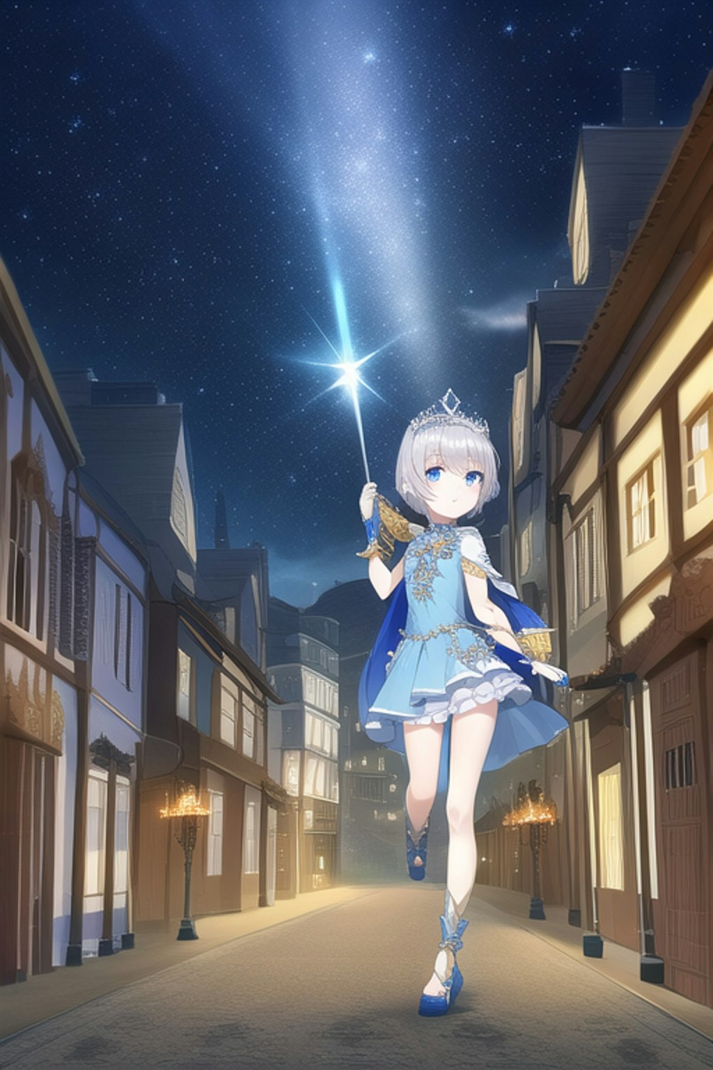 夜の町を見守る魔法少女スターライト・スノー