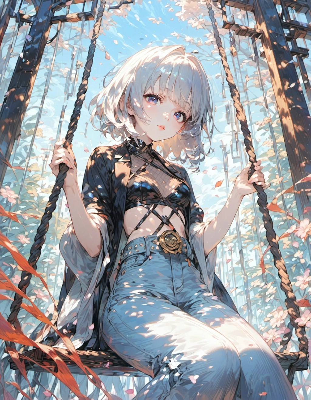 sitting on a swing