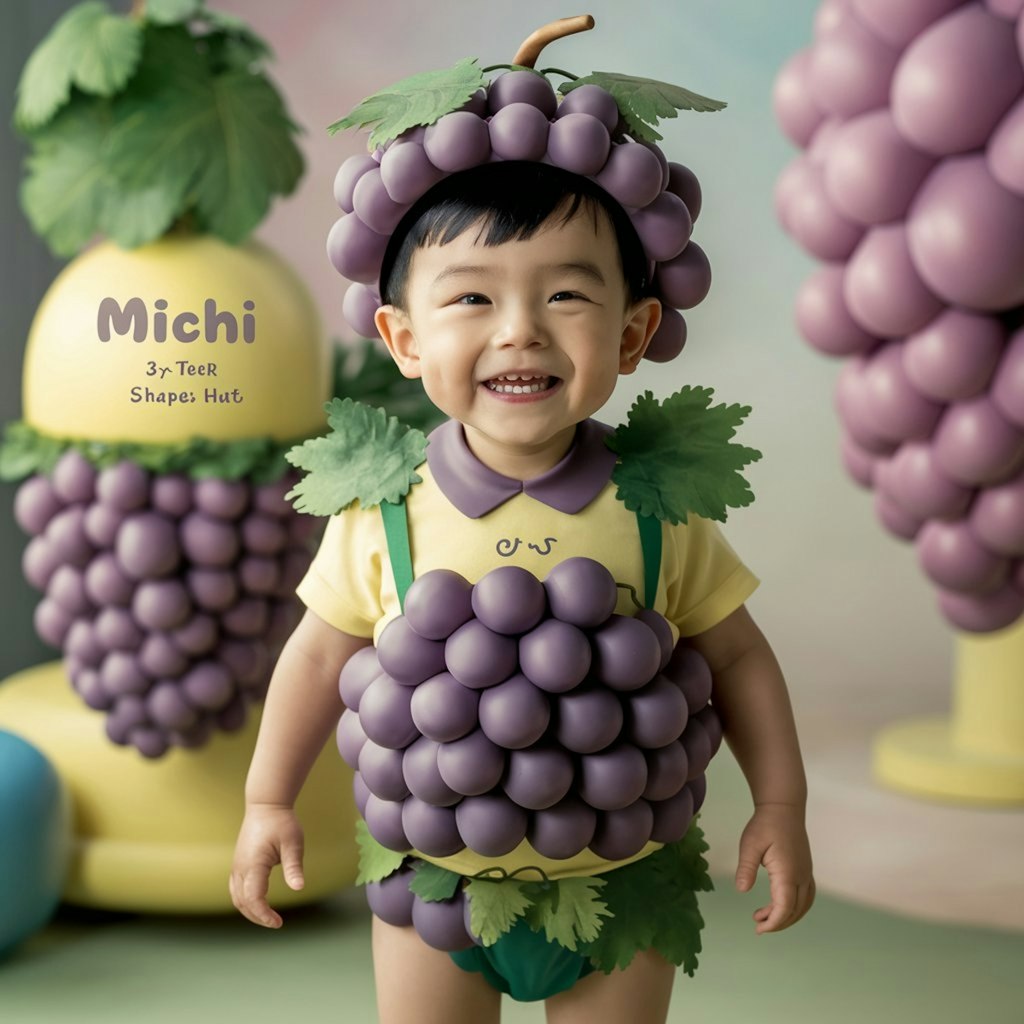 葡萄の服の３歳の男の子