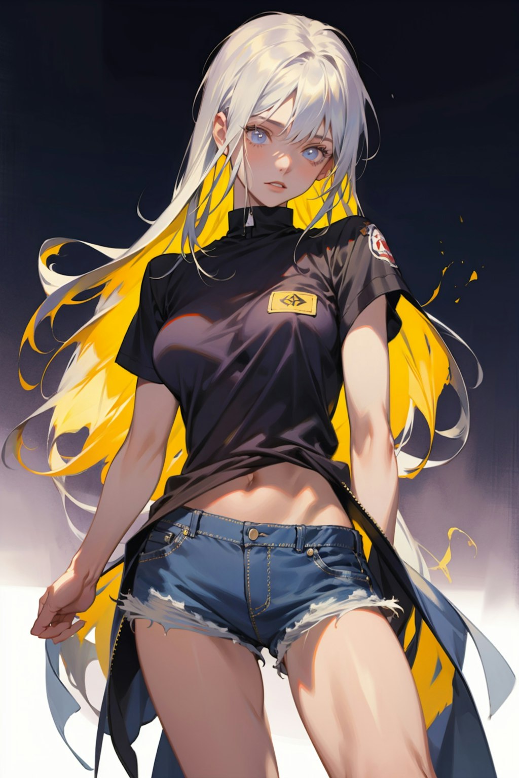 黒Ｔに短パンデニムのお姉さん２