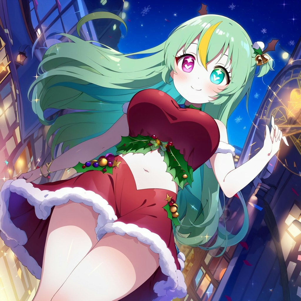 クリスマスのへそ出しチャイナドレスの魔法少女です