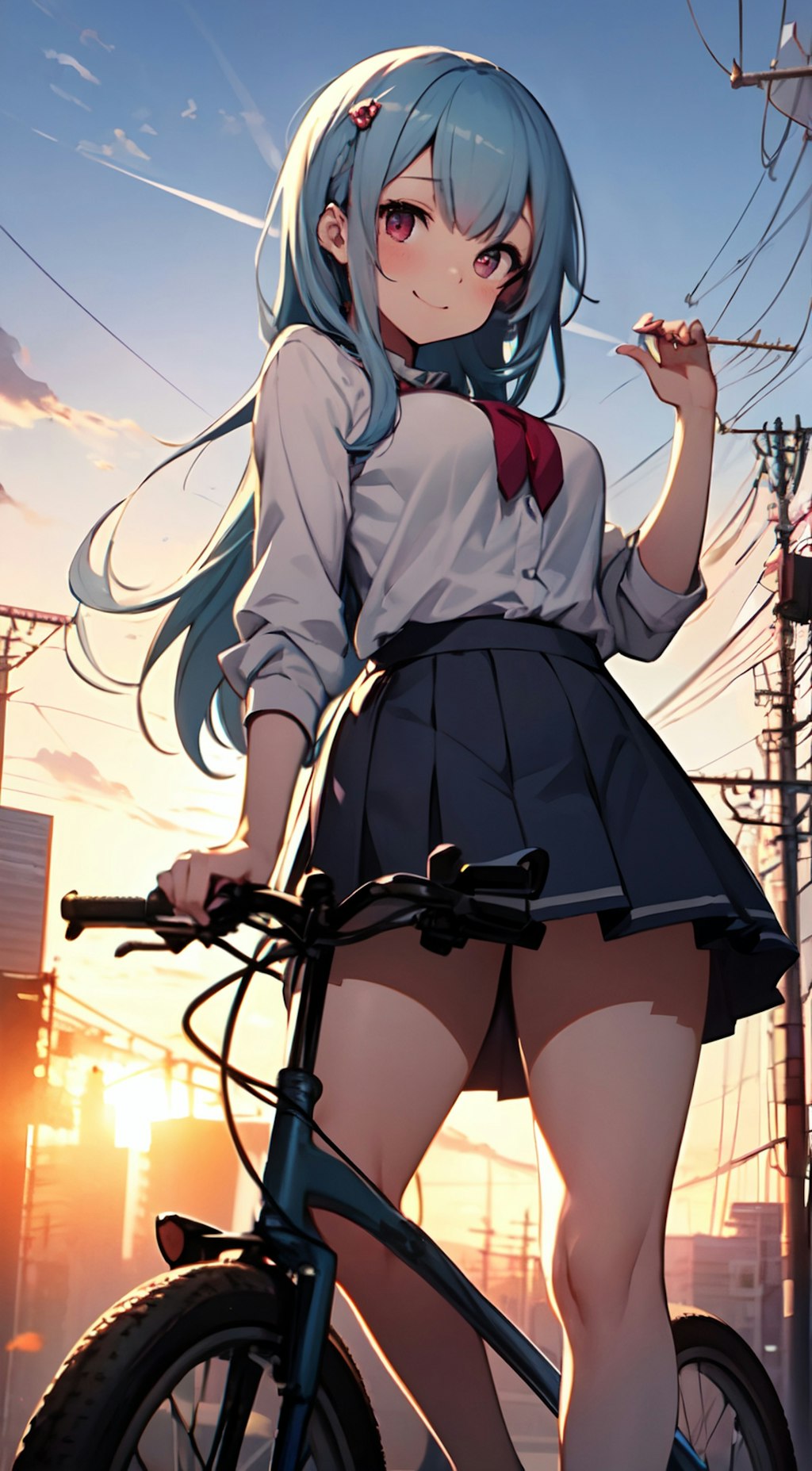 夕日の自転車娘