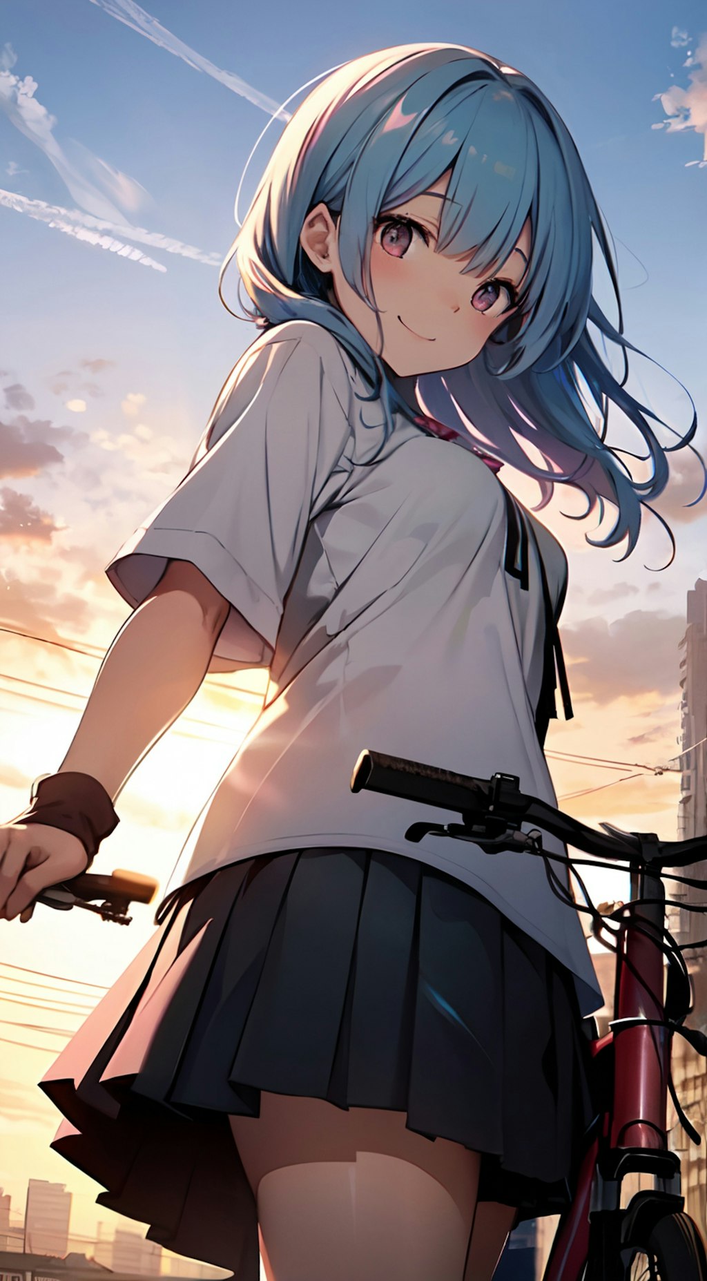 夕日の自転車娘