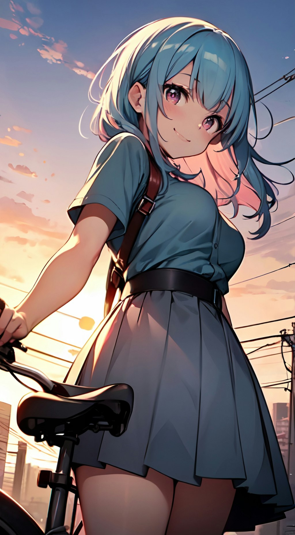 夕日の自転車娘