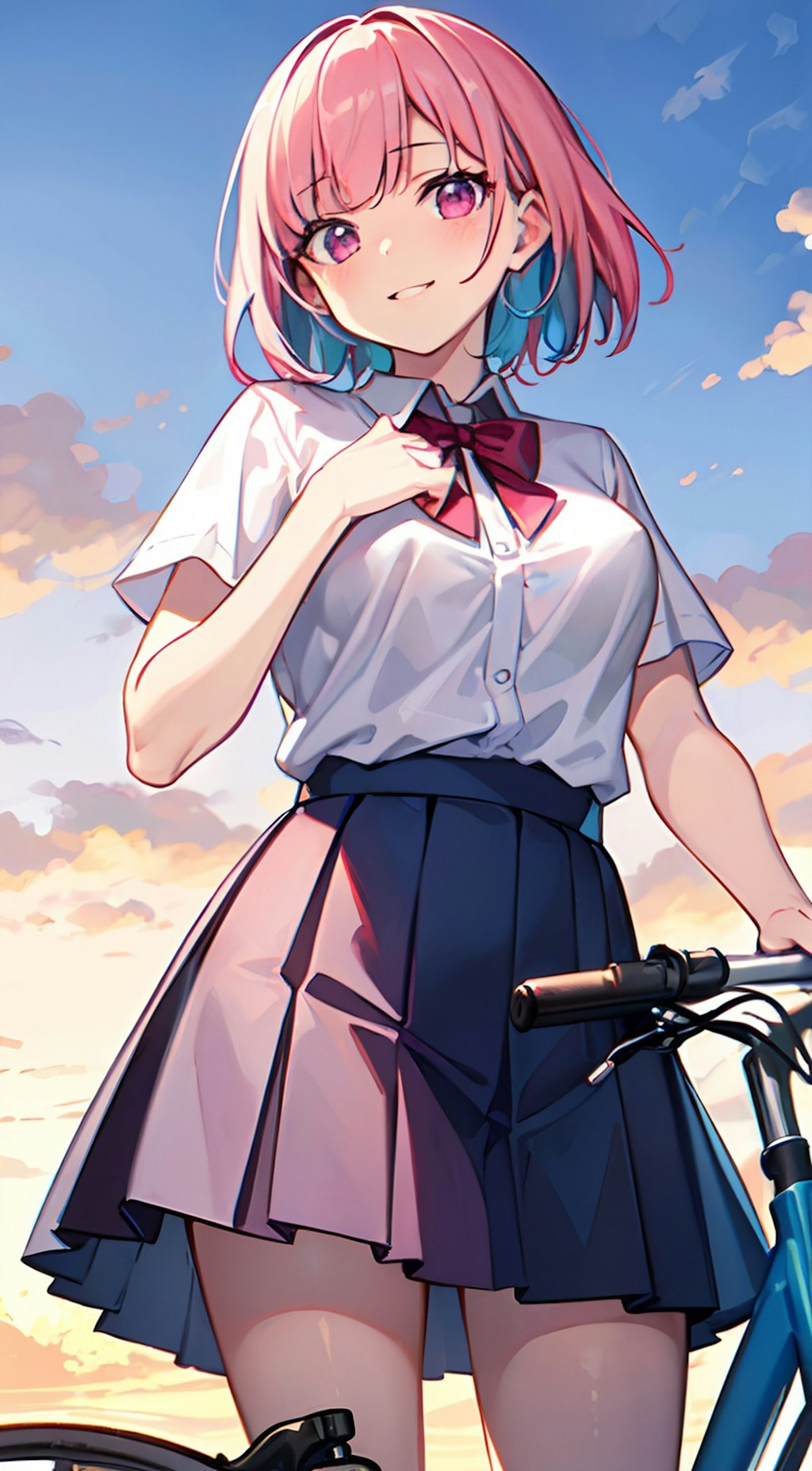 夕日の自転車娘