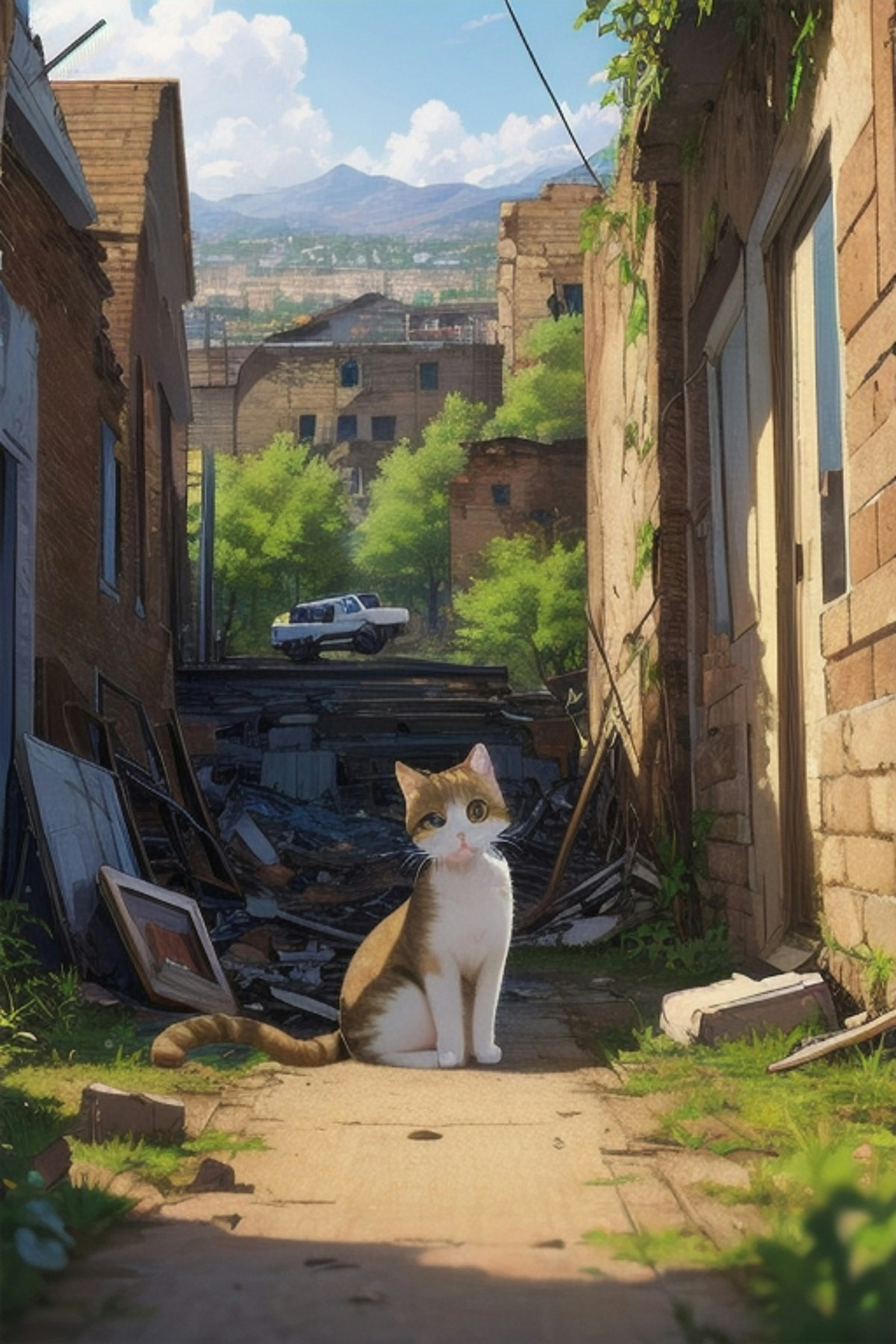 クマ猫と廃墟 - アート/エンタメ