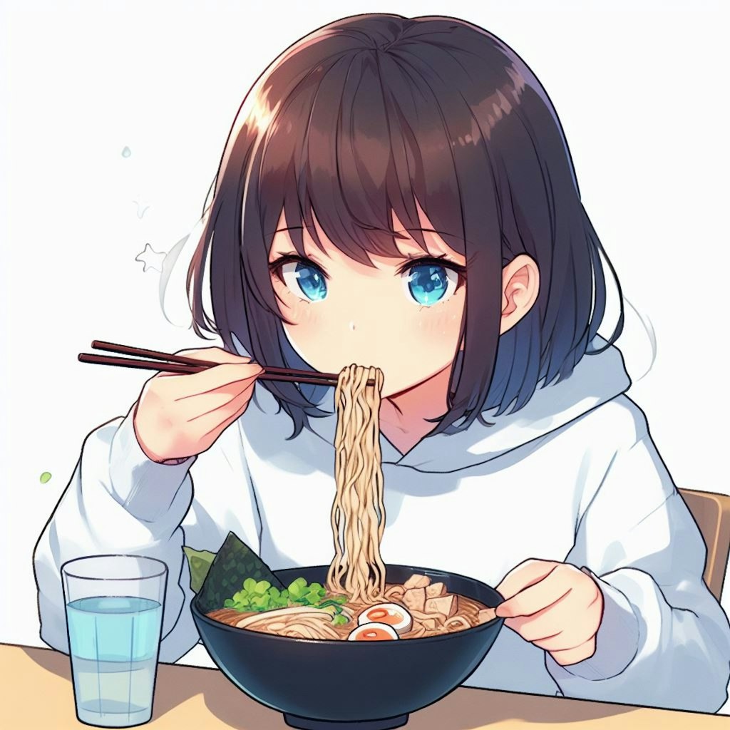 ラーメンを食べる女の子（DALL-E3生成）