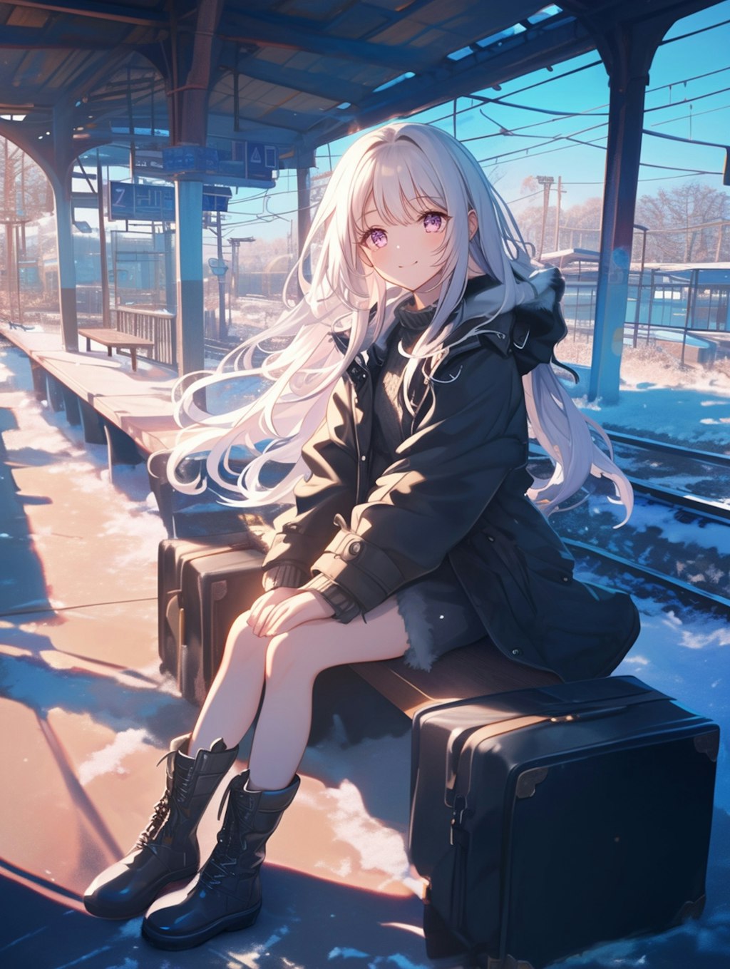 電車を待つ女の子 Girl waiting for the train