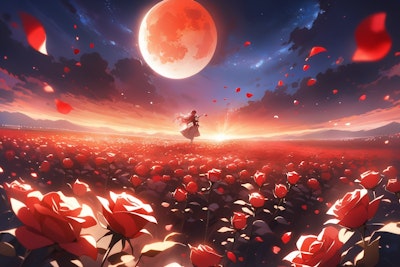 「赤い薔薇と月」の世界 | の人気AIイラスト・グラビア