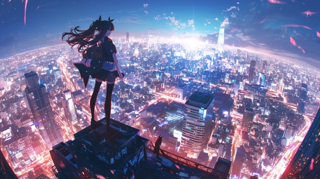 Rin Tohsaka in the Tokyo City Lights. (Anime touch)