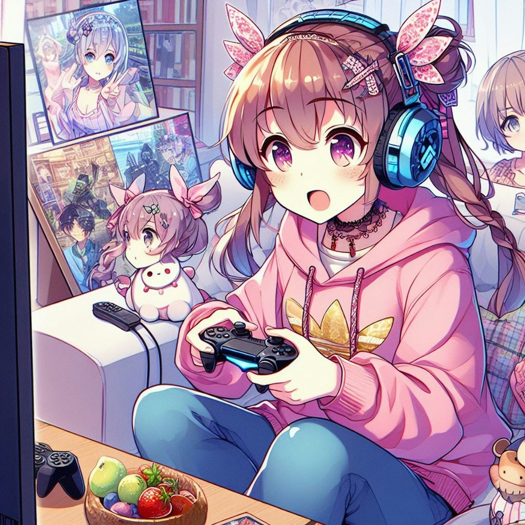 テレビゲームをする女の子