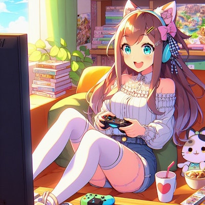 テレビゲームをする女の子