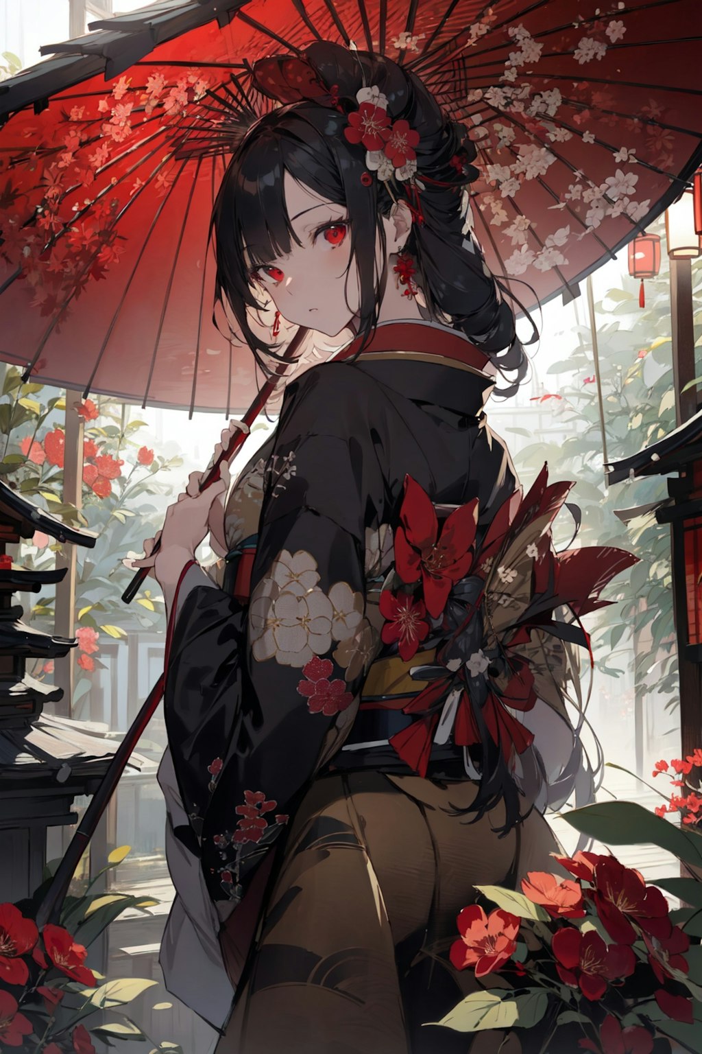 和傘と着物の少女