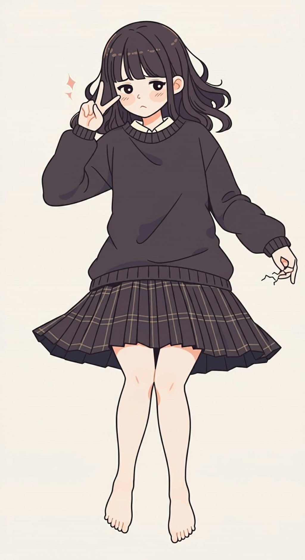 黒セーター×スカートの女の子