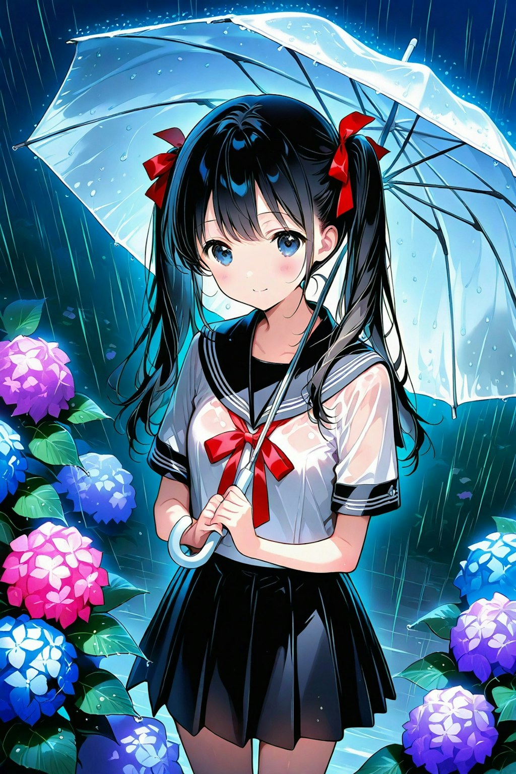 夜雨と紫陽花