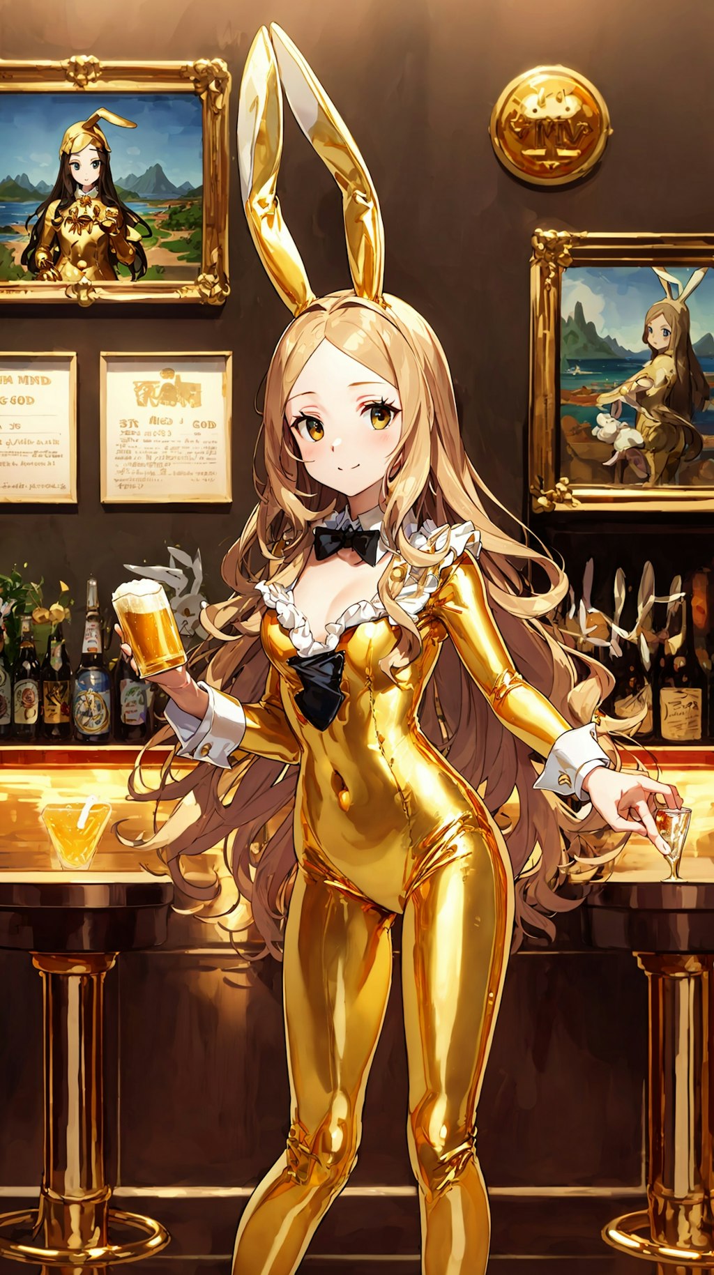 モナリザちゃん金色バニーでビール