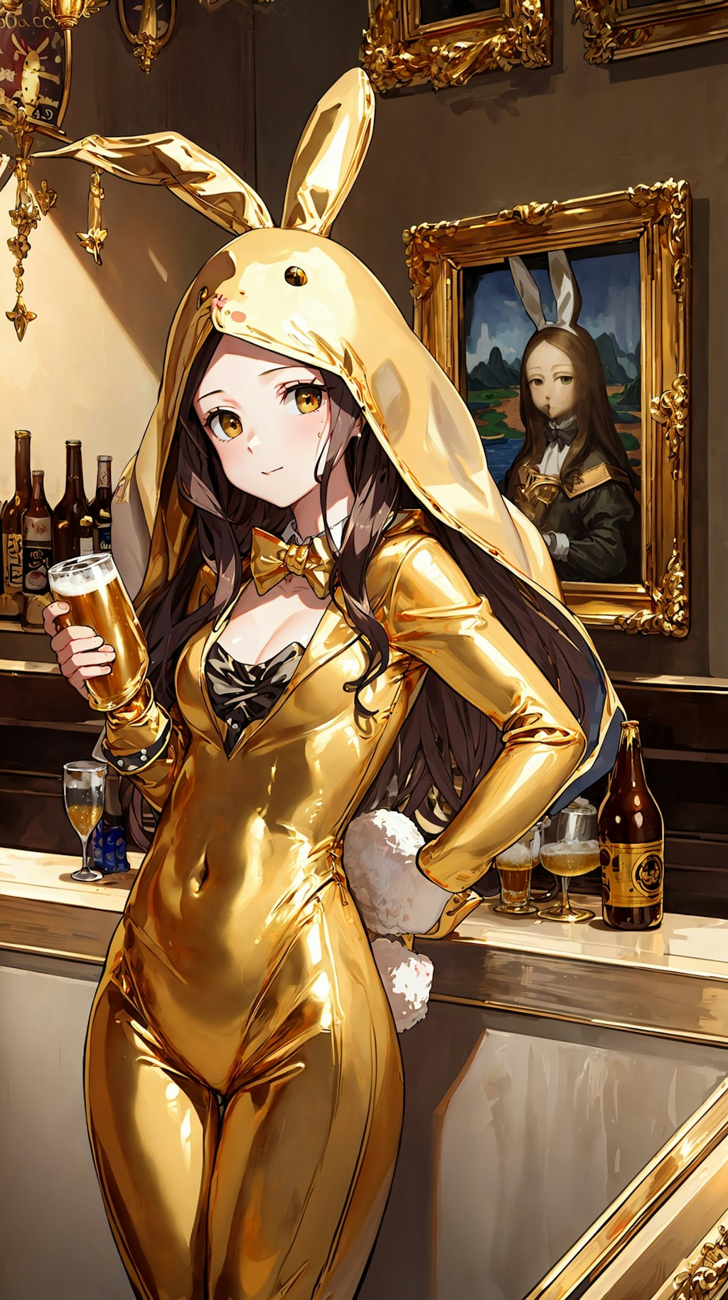 モナリザちゃん金色バニーでビール