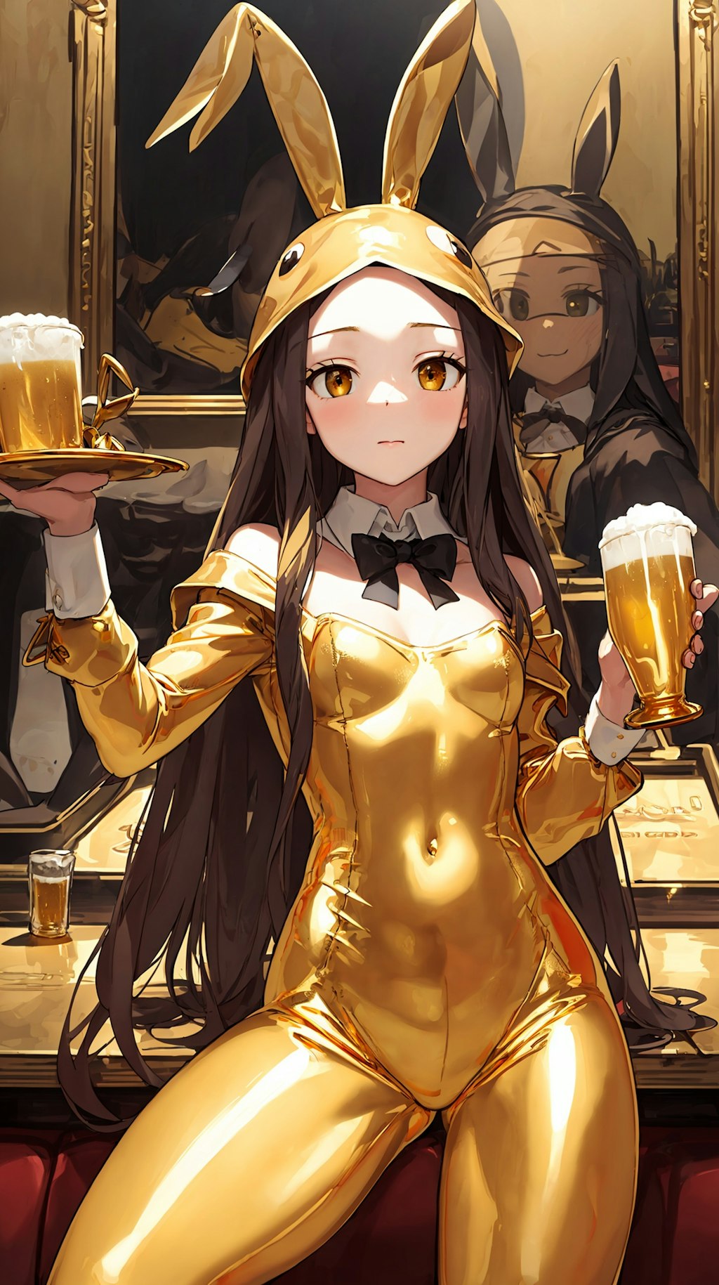 モナリザちゃん金色バニーでビール